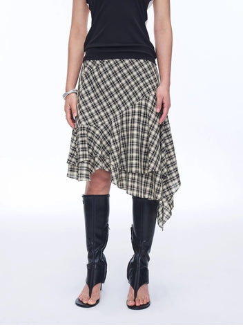 Tencel Acetate Plaid Irregular A-Line Skirt"Full-Level Ballet"