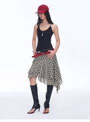 Tencel Acetate Plaid Irregular A-Line Skirt"Full-Level Ballet"