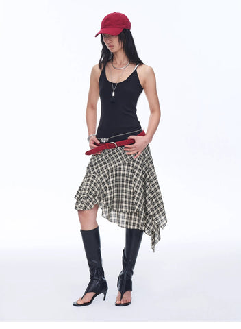 Tencel Acetate Plaid Irregular A-Line Skirt"Full-Level Ballet"