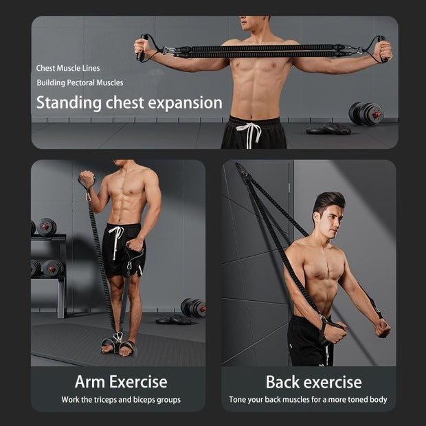 A Set Of Adjustable Resistance Tension Bands With Foot Pedals And Handles, High Resistance Level, Anti Fall, Suitable For Fitness Training, Body Stretching, And Abdominal Muscle Exercises