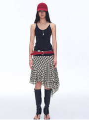 Tencel Acetate Plaid Irregular A-Line Skirt"Full-Level Ballet"