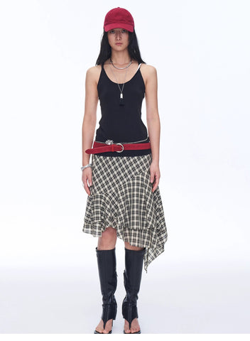 Tencel Acetate Plaid Irregular A-Line Skirt"Full-Level Ballet"