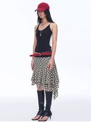 Tencel Acetate Plaid Irregular A-Line Skirt"Full-Level Ballet"