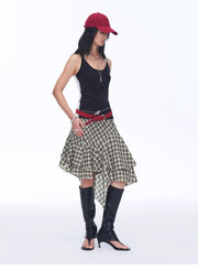 Tencel Acetate Plaid Irregular A-Line Skirt"Full-Level Ballet"