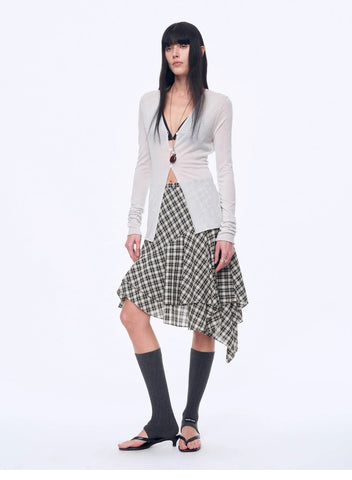 Tencel Acetate Plaid Irregular A-Line Skirt"Full-Level Ballet"
