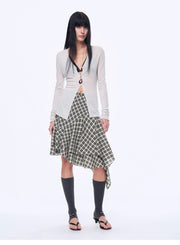 Tencel Acetate Plaid Irregular A-Line Skirt"Full-Level Ballet"
