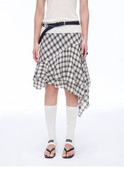 Tencel Acetate Plaid Irregular A-Line Skirt"Full-Level Ballet"