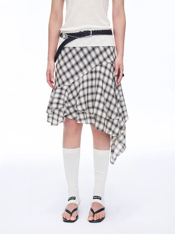 Tencel Acetate Plaid Irregular A-Line Skirt"Full-Level Ballet"