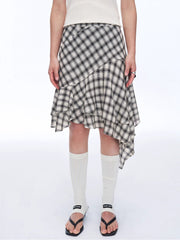 Tencel Acetate Plaid Irregular A-Line Skirt"Full-Level Ballet"