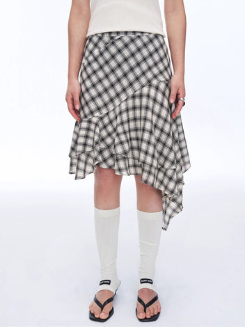 Tencel Acetate Plaid Irregular A-Line Skirt"Full-Level Ballet"
