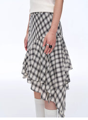 Tencel Acetate Plaid Irregular A-Line Skirt"Full-Level Ballet"