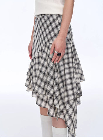 Tencel Acetate Plaid Irregular A-Line Skirt"Full-Level Ballet"