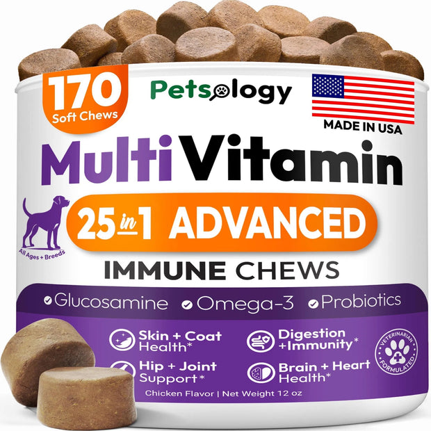 Dog Multivitamin Chewable Dog Vitamins And Supplements With Glucosamine 170 Chews Hip & Joint Immune Support Skin & Coat Gut & Heart Health Senior & Puppy Multivitamin Supplement