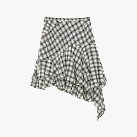 Tencel Acetate Plaid Irregular A-Line Skirt"Full-Level Ballet"